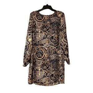 𝅺H & M Long Sleeve Dress in Black Gold Blue cream Tan